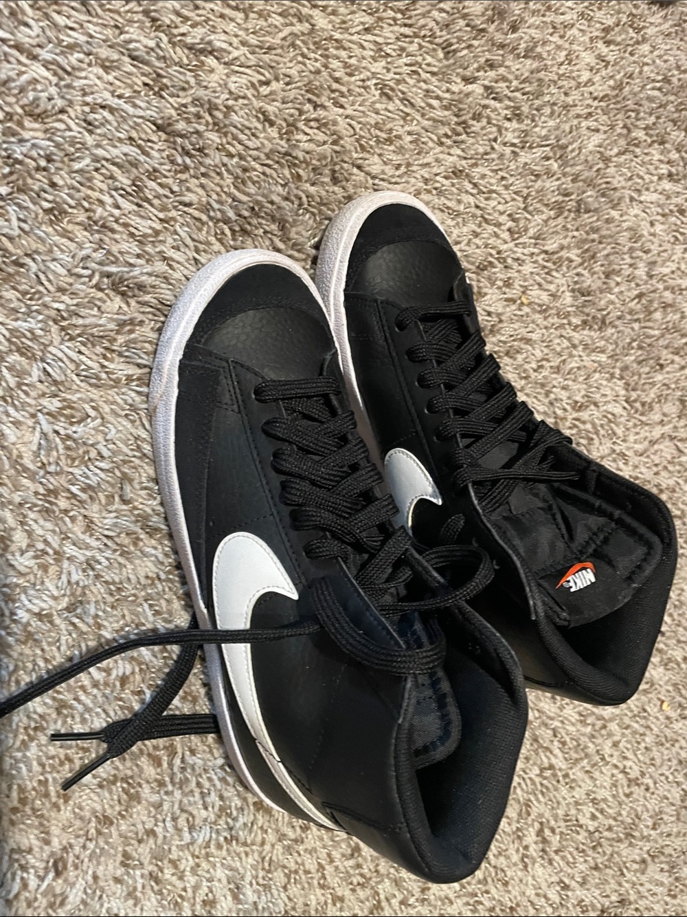 Boys Nike Blazer Black High-Top Sneakers with White Swoosh Accent